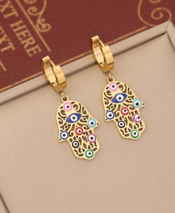 TammyZ Hand of Fatima Eye Charm Hoops