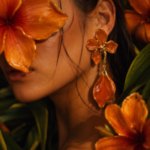 Orange Moon Petal Earrings