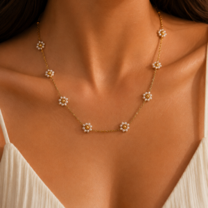 Daisy Pearl Necklace (Stainless Steel)