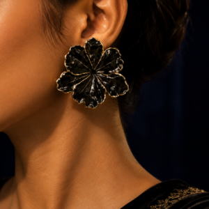 Midnight Black Sculpted Petal Earrings
