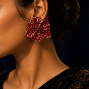 Midnight Red Sculpted Petal Earrings
