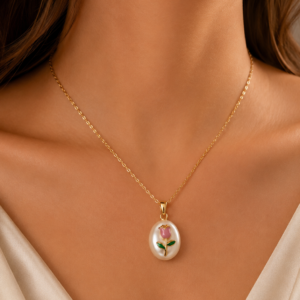 Rosé Pearl Charm Necklace (stainless steel)