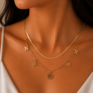 Golden Charm Layers Necklace - stainless steel