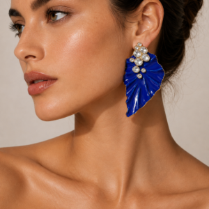 Blue Statement Leaf Earrings