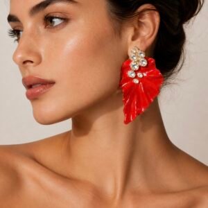 Red Statement Leaf Earrings