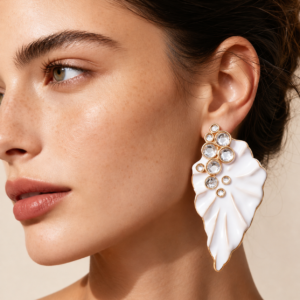 White Statement Leaf Earrings